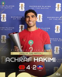 المنتخب المغربي يتأهل للدور الثاني من المونديال بعد انتصاره على هايتي برباعية. 13 FB IMG 1782349653883