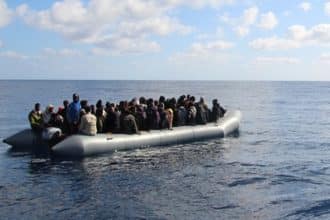 1219149 des migrants sur une embarcation en janvier 2020 sur la mediterranee illustration